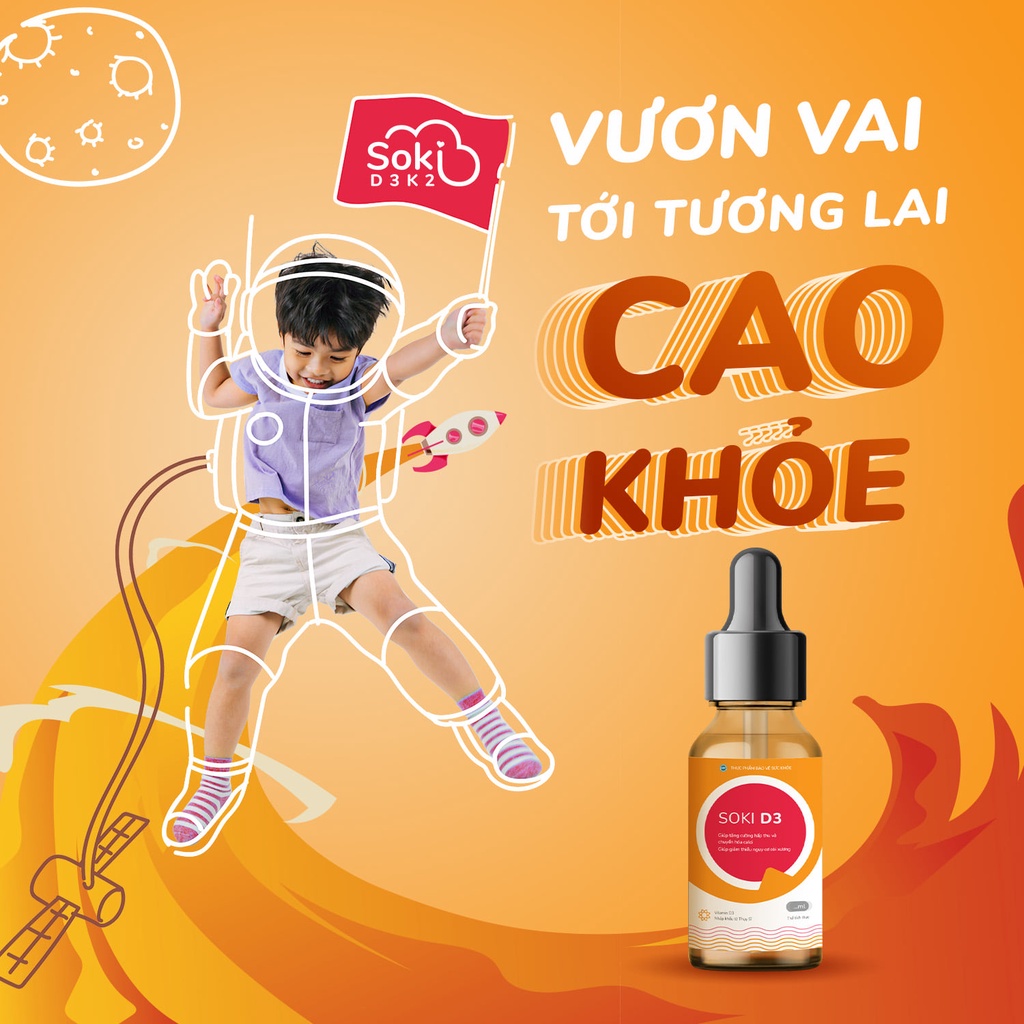 Combo 4 hộp Soki D3K2 Bổ sung Vitamin D3 tăng hấp thu Canxi - Vượt chuẩn Chiều Cao