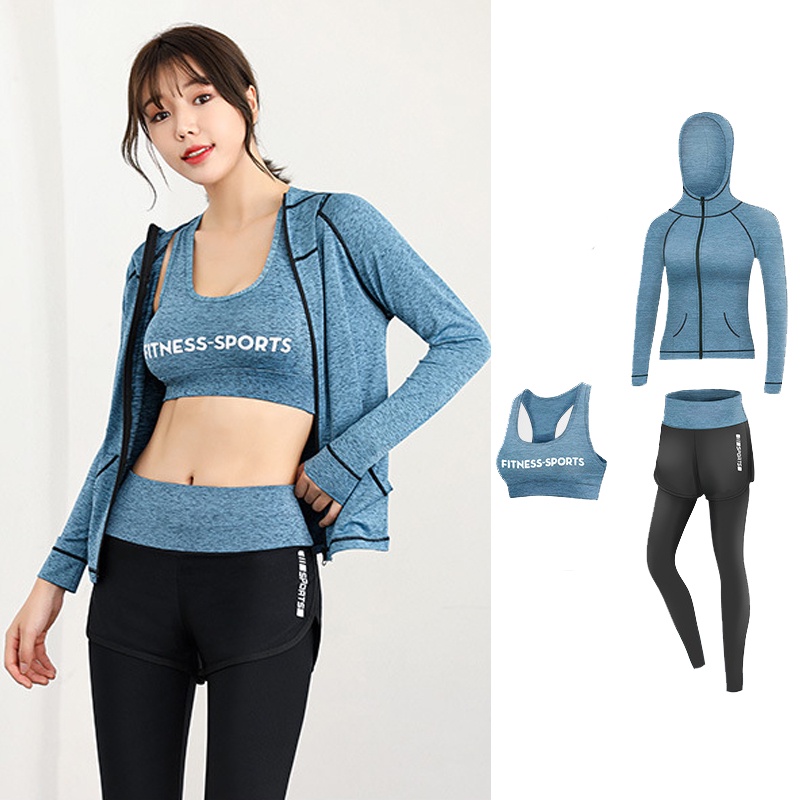 Set bộ tập gym nữ 3 món OANH-05 ( Quần dài + Áo bra + Áo khoác có nón )