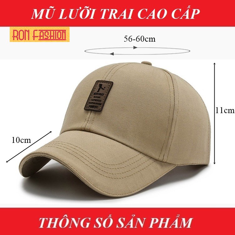 Nón Lưỡi Trai Nam RON FASHION Freesize, Chất Liệu Vải CanVas Thoáng Mát, Có Thể Điều Chỉnh Độ Rộng Mũ - MLT02