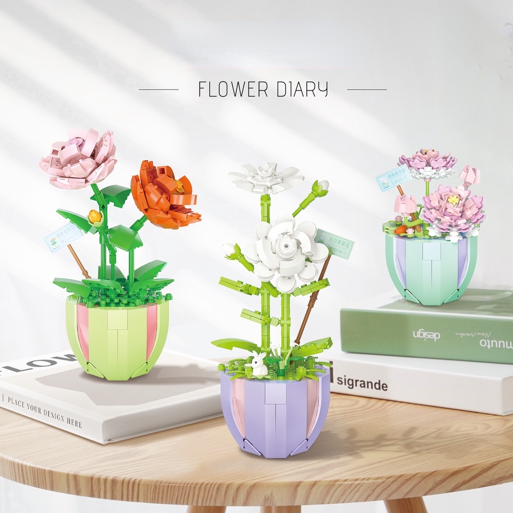 Bộ đồ chơi lắp ráp mini mô hình hoa trang trí cho trẻ
