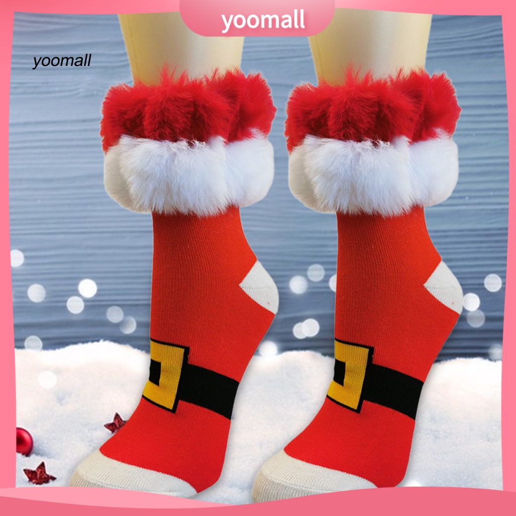 Set 1 Đôi Tất Đỏ Hoạ Tiết Xinh Xắn Cho Mùa Đông