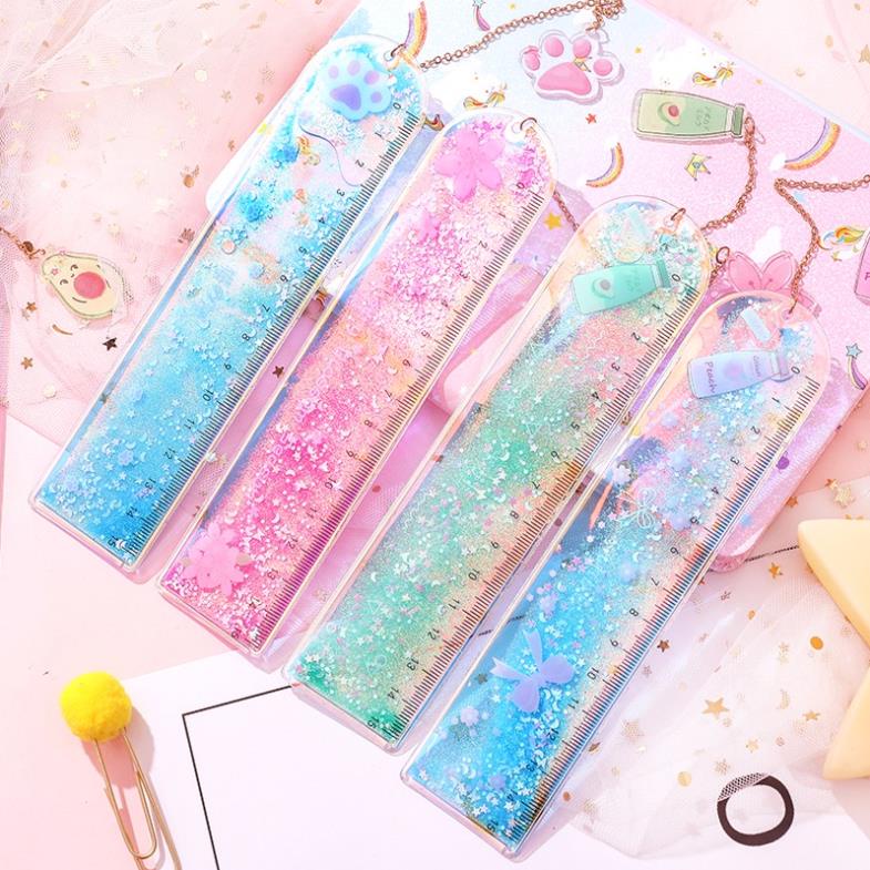 Thước Kẻ Đánh Dấu Có Cát Nhũ Lóng Lánh Dễ Thương Kèm Dây Chuyền [Hàng Loại 1]