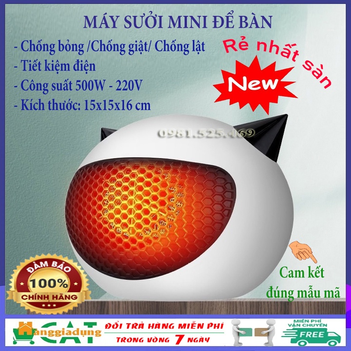 [SALE 50%] Máy sưởi mini cầm tay để bàn 2 chiều đa năng cao cấp chống bỏng, chống lật, công suất 500W