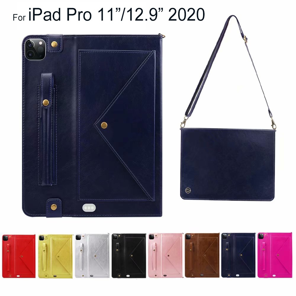 Bao da phối ví dạng gập có dây đeo vai và ngăn đựng bút cho iPad pro 11 12.9 2020