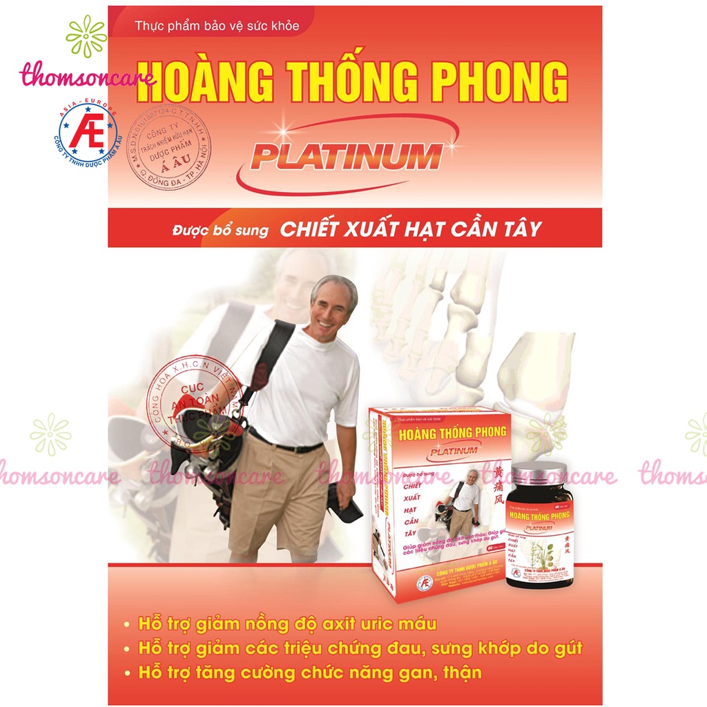 Hoàng thống phong Platinum Lọ 60v Hàm lượng cao Mẫu mới, giảm gout, acid uric mỡ máu cho người bị gút