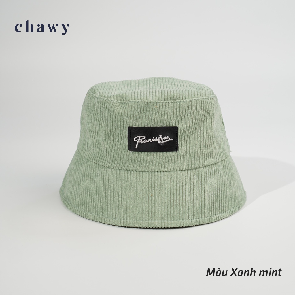 Nón bucket vành cụp thêu PromissYou, mũ bucket chất nhung tăm cao cấp thời trang form unisex