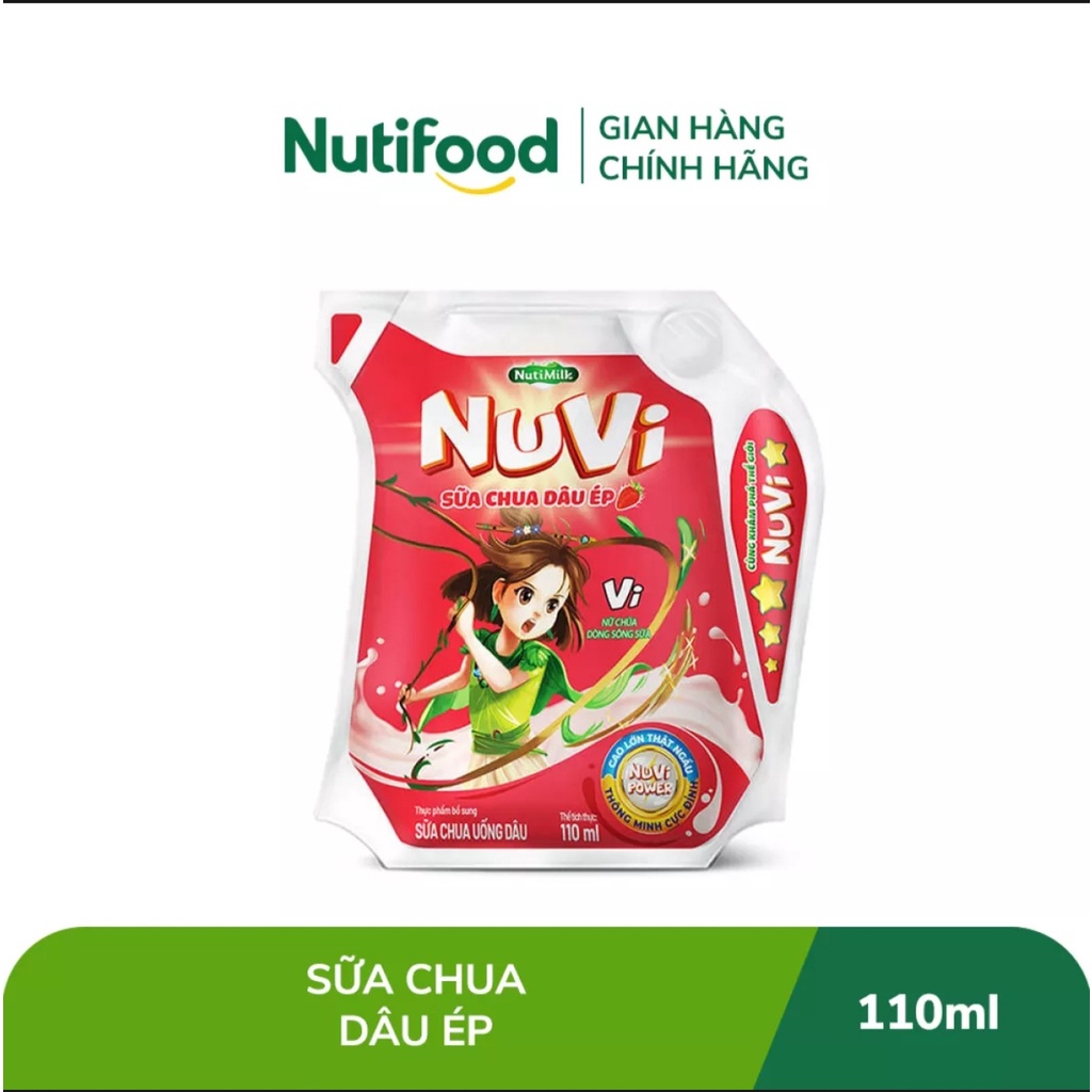 [HSD T2-2024] Thùng 24 Túi NuVi Sữa Chua Uống Dâu NuVi Power 110ml.