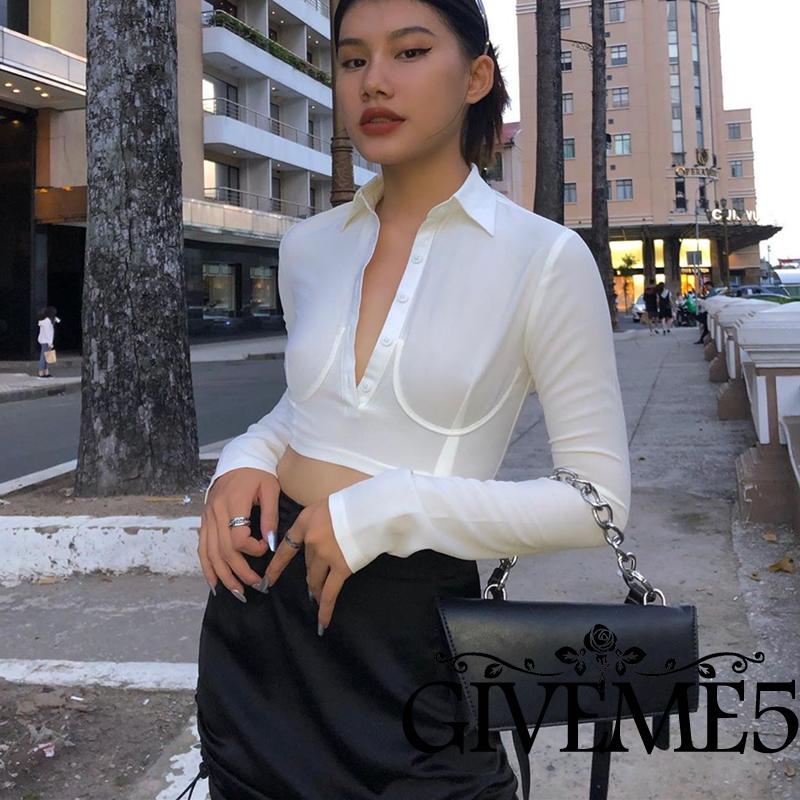 Áo lửng kiểu sơ mi dài tay màu trơn dành cho nữ