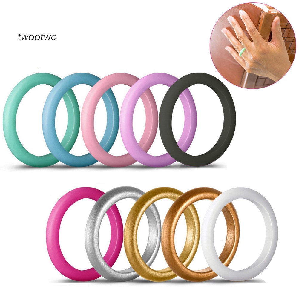 Set 10 Nhẫn Silicone Màu Trơn Đơn Giản Thời Trang