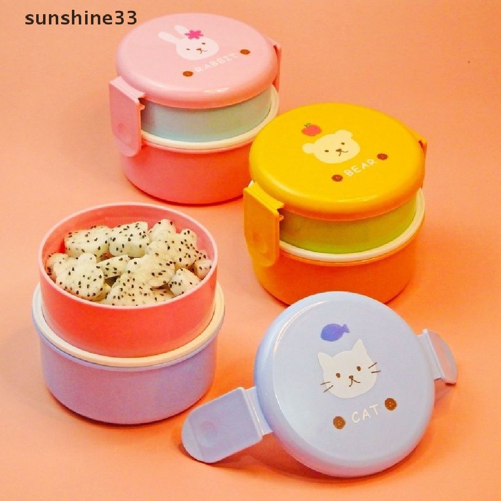 Hộp cơm 2 tầng hình tròn cỡ nhỏ phong cách Nhật Bản 540ml