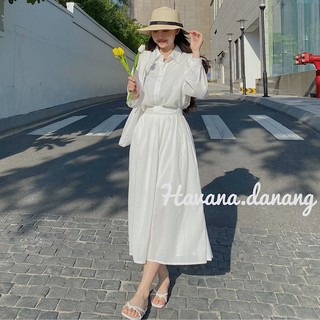 Set sơ mi chân váy, chất đũi xước mềm mại, chân váy có chun kèm lớp lót bên trong