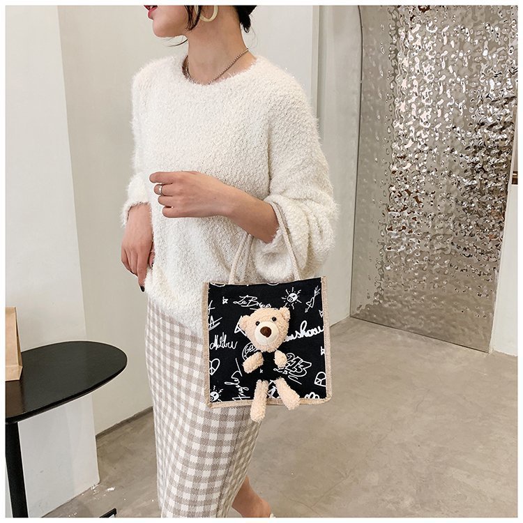 Túi Cói Mini, Túi Tote Gấu Bông Dễ Thương Vintage