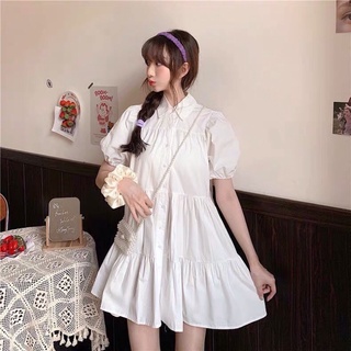 Váy Babydoll Tiểu Thư Sơ Mi Trắng Nữ Cộc Tay Siêu Xinh 🦋 Đầm Babydoll Nữ Đáng Yêu Dáng Suông