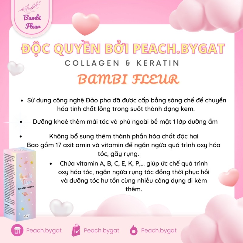 Dưỡng tóc COLLAGEN và KERATIN BAMBI FLEUR phục hồi tóc từ sâu, Không lo hư tổn của Peachbygat , Peach bygat