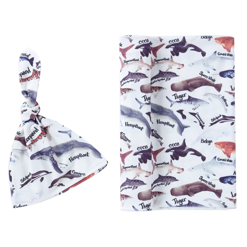 Bộ 2 Món Gồm Túi Ngủ Dạng Chăn + Mũ In Họa Tiết Thắt Nút Cho Bé Sơ Sinh