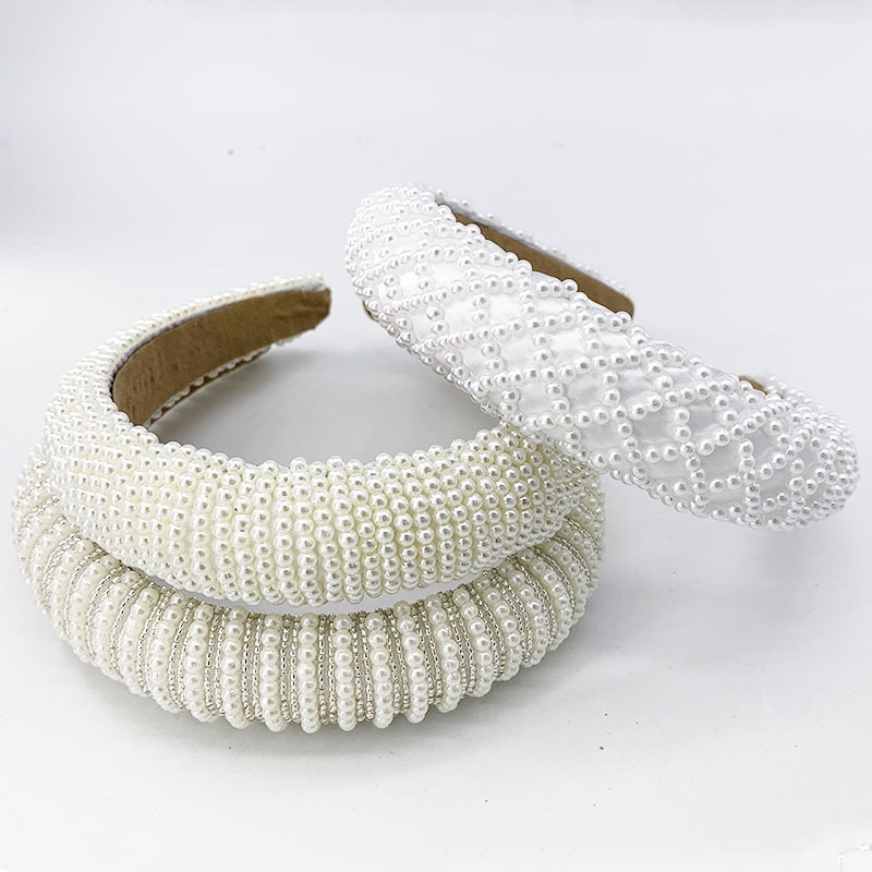 Vương Miện Đội Đầu Đính Ngọc Trai Giả Màu Trắng Toàn Diện Cho Cô Dâu