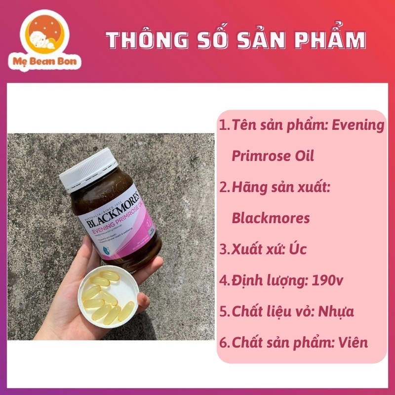 Tinh dầu Hoa anh thảo Blackmores Evening Primrose Oil 190 viên của úc giúp cân bằng nội tiết Hỗ trợ da tóc móng khỏe hơn