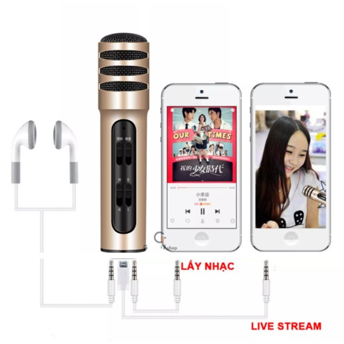 Combo Trọn Bộ Micro Thu Âm Livestream C7 Micro Hát Karaoke Điện Thoại Micro Hát Karaoke - Livestream - Thu Âm C7 Trên Đi