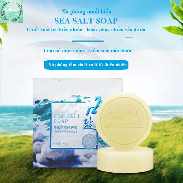 [Hàng mới về] Xà phòng tắm muối biển SEA SALT SOAP kết hợp tinh dầu trà xanh và sữa dê giảm mụn kiểm soát dầu nhờn | BigBuy360 - bigbuy360.vn