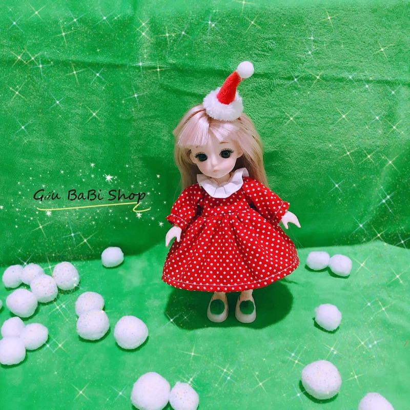 Đầm noel cho búp bê size 1/8 bjd, baboliy, bru,1/6blythe,babies,xinji,animator,ob11,ddf,5inch