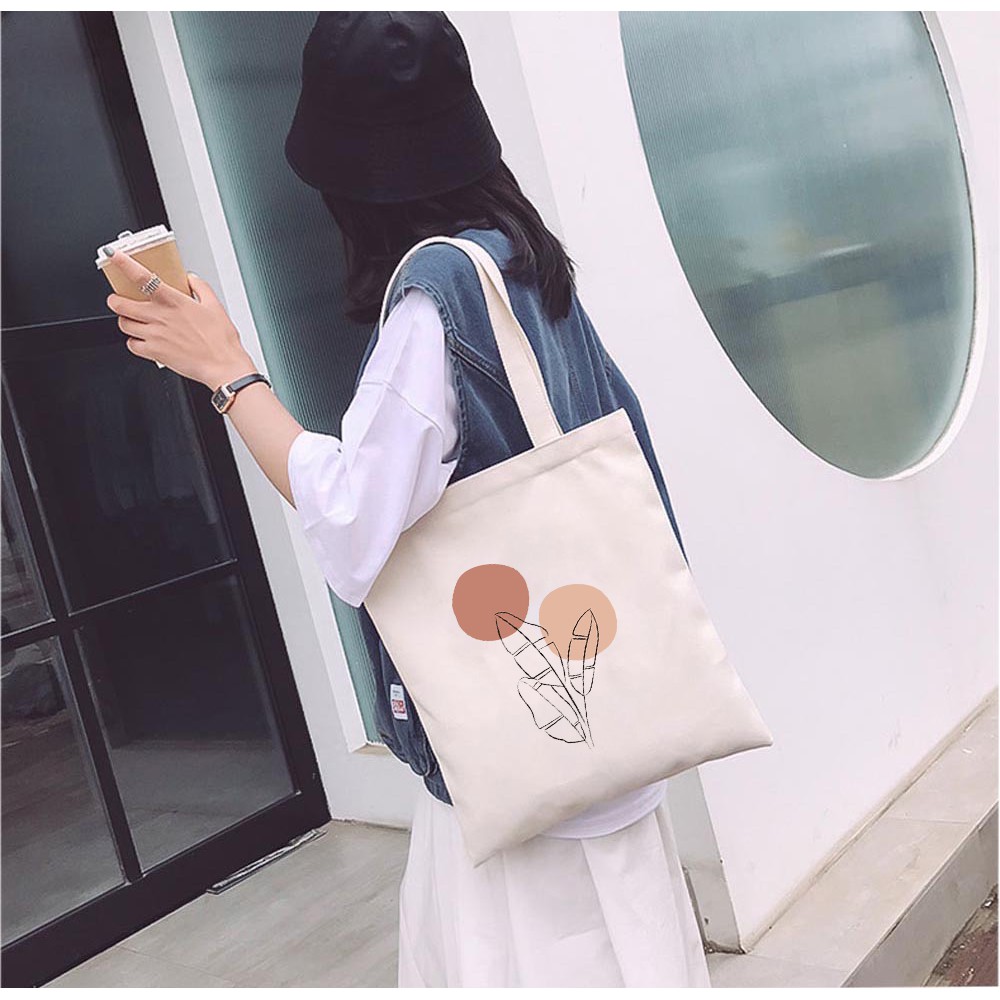 Túi Tote Vải Mộc GINKO Dây Kéo In Hình Minimalism Art M13