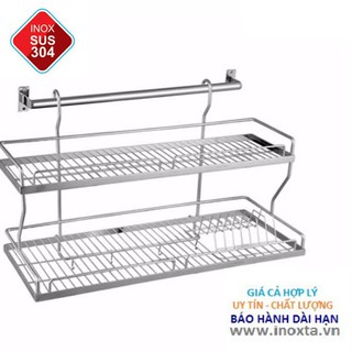 Kệ đựng chén bát đĩa treo tường 2 tầng inox 304 cao cấp KCT2T