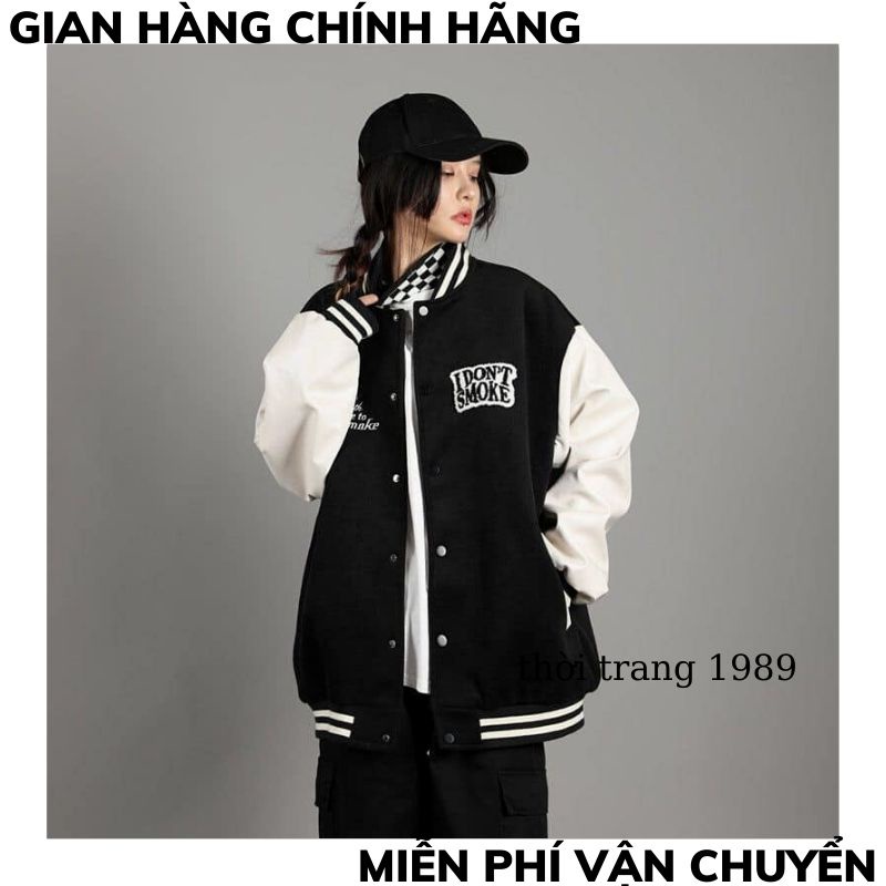 Áo khoác bomber phối tay trắng unisex  form rộng ULZZANG phong cách hàn quốc  bóng chày ,THỜITRANG1989