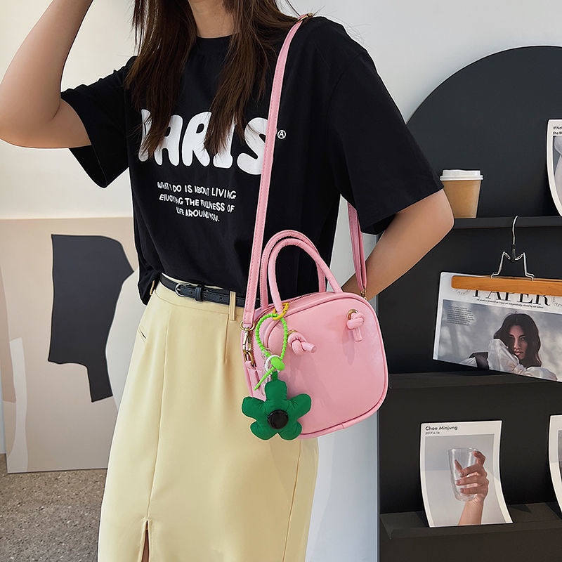 Túi Xách Đeo Vai Hình Vuông Cỡ Nhỏ Màu Trơn Đính Hoa Đơn Giản Thời Trang Mùa Hè Cho Nữ