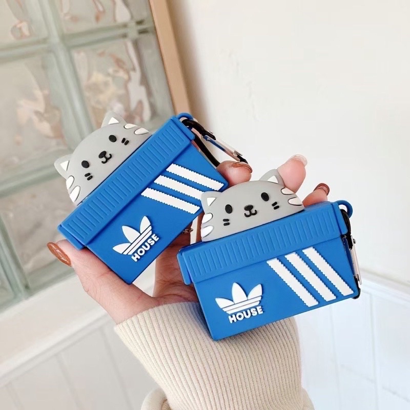 Case Airpod 1/2/Pro Hình Hộp Mèo Đen Mèo Xám