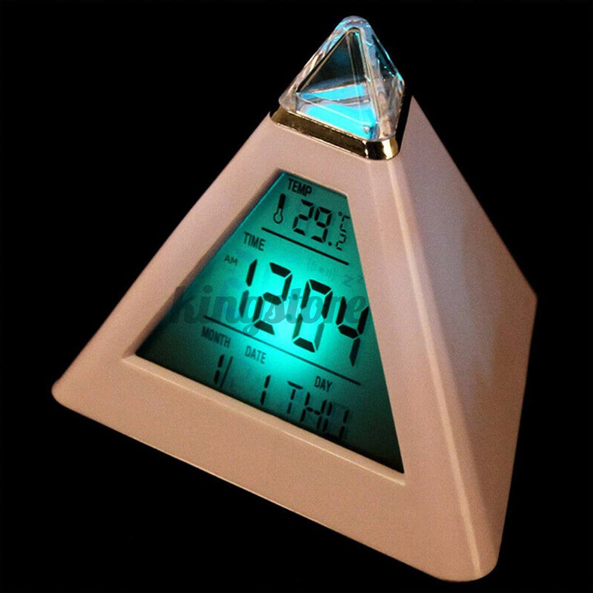 3.9x3.9x4in LCD 7 Colour Changing Triangle Digital Alarm Clock Night Light Bedside Desk Lamp