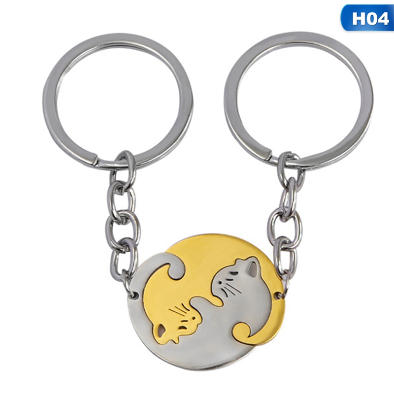 Móc Khóa Tình Bạn Bằng Thép Không Gỉ Hình Mèo Và Trái Tim