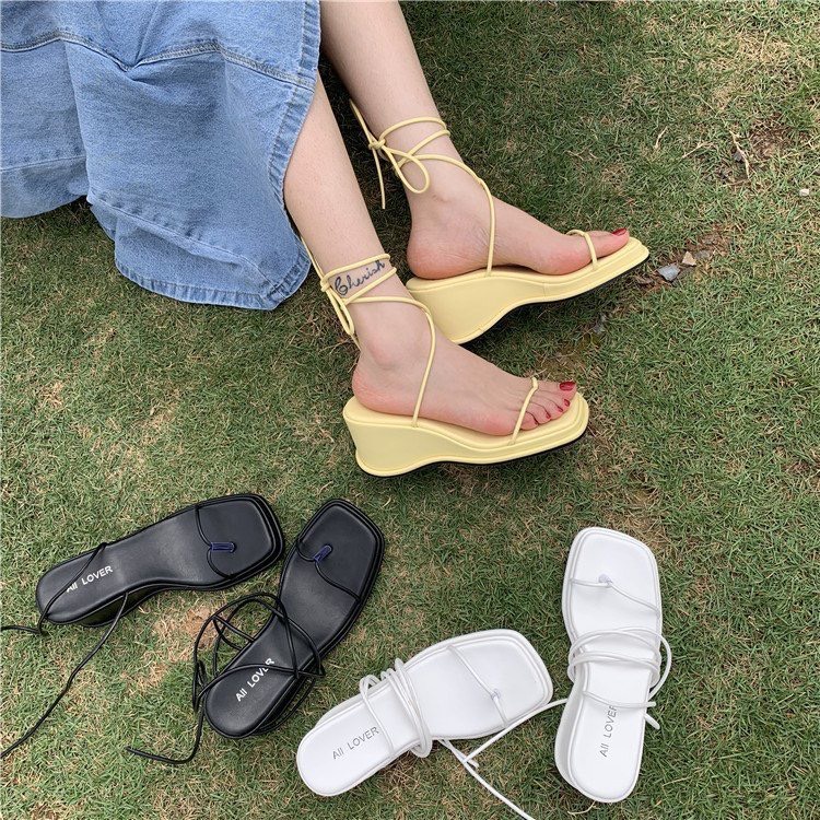 Giày sandal nữ chiến binh cột dây đế xuồng cao 8cm HALEY STORE quai ngang mảnh xỏ ngón nhẹ mềm êm chân rẻ vền đẹp đi chơ