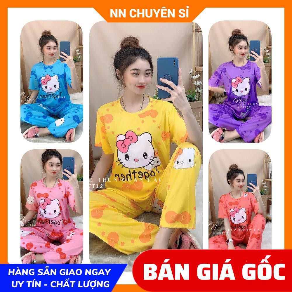 Đồ bộ mặc nhà Đồ bộ nữ Quần ống dài Vải Thun mềm mịn mát in họa tiết hoạt hình Kitty dễ thương BTT13