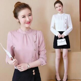 Sơ mi cổ trụ cúc lệch