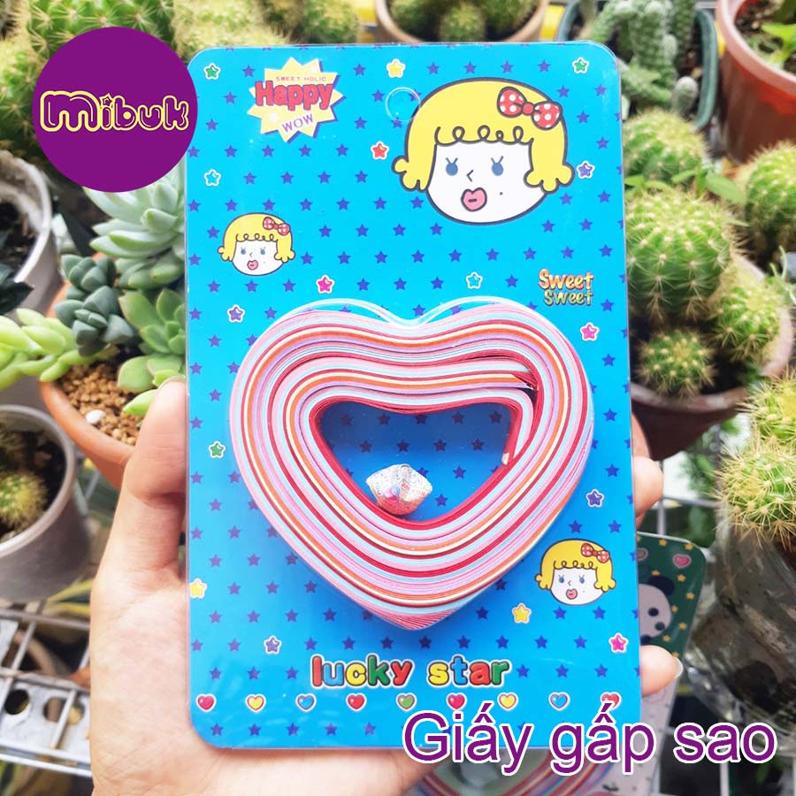 Giấy gấp sao nhiều màu, giấy tốt, vỉ hình trái tim