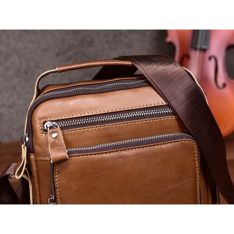 Túi đeo chéo da bò cao cấp màu nâu TC32 thatchatstore kích thước 10inch