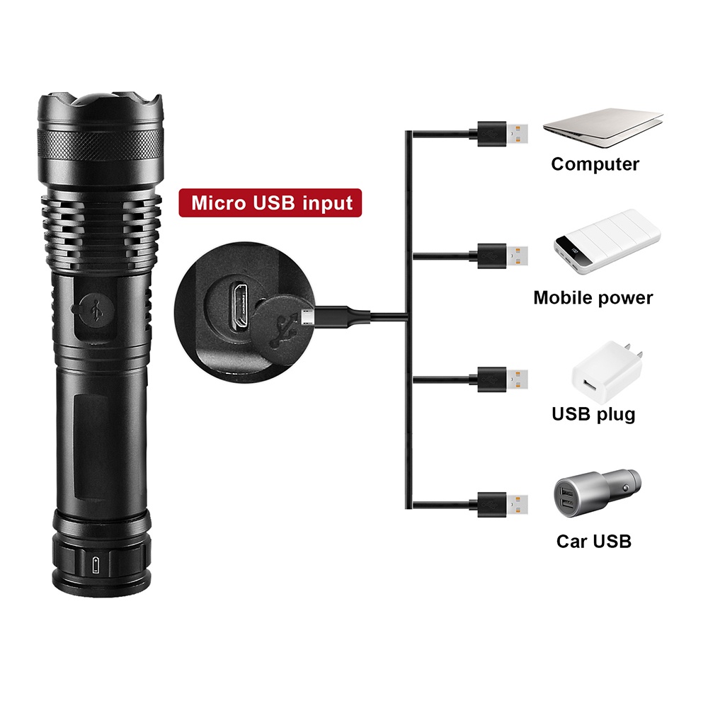 Đèn pin P50 cầm tay Nhật bản, công suất 40w, thiết kế thấu kính lồi, sáng đỉnh cao