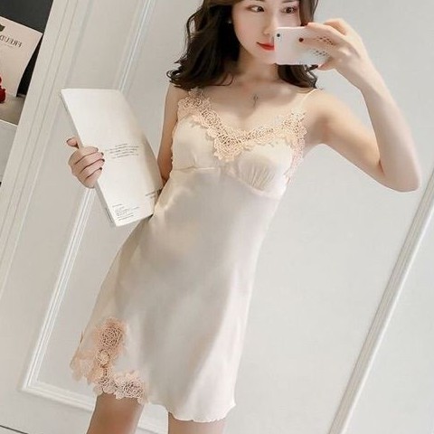[Bigsize 40-62kg] Váy ngủ sexy lụa hai dây phối ren size M-XL🔥SIÊU SALE🔥Đồ ngủ lụa bigsize sale giá rẻ | BigBuy360 - bigbuy360.vn