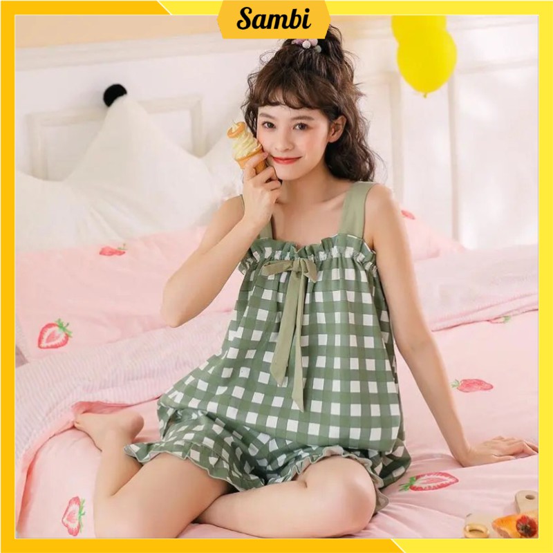 Đồ ngủ dễ thương áo 2 dây quần đùi chất liệu cotton cao cấp Sambi Closet 01