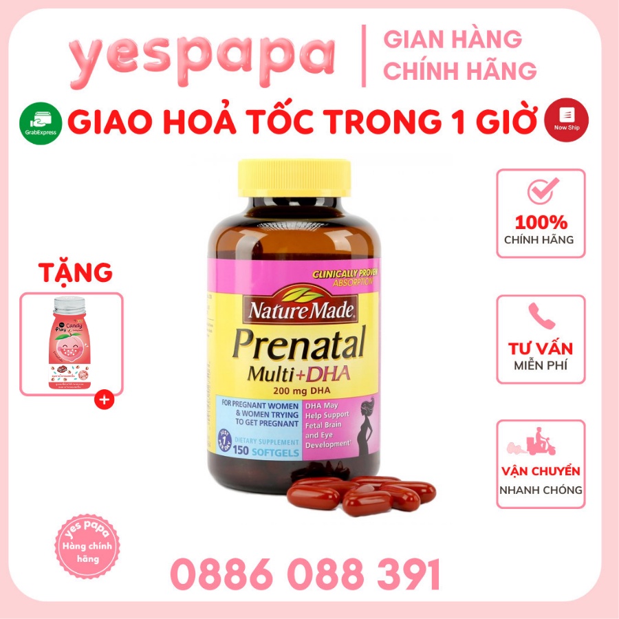 [HÀNG CHÍNH HÃNG] Nature made - Vitamin bà bầu Mutil + DHA 150v