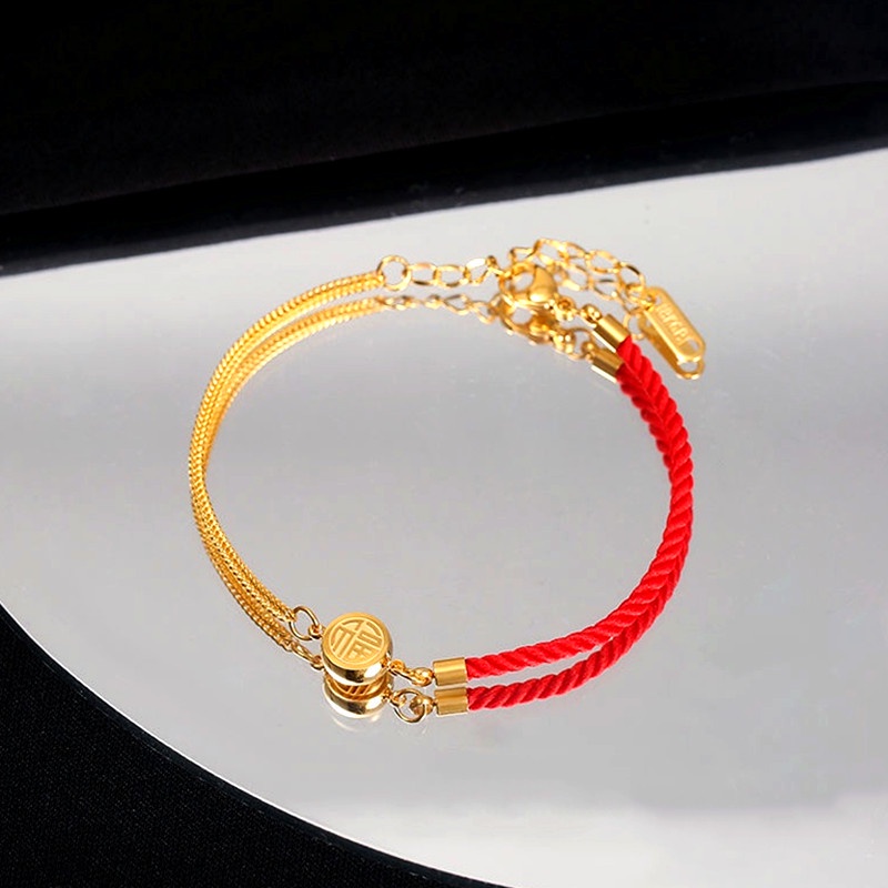 Vòng tay nữ titan không gỉ cao cấp Lắc tay dây &quot;Fu&quot; Trung Quốc may mắn