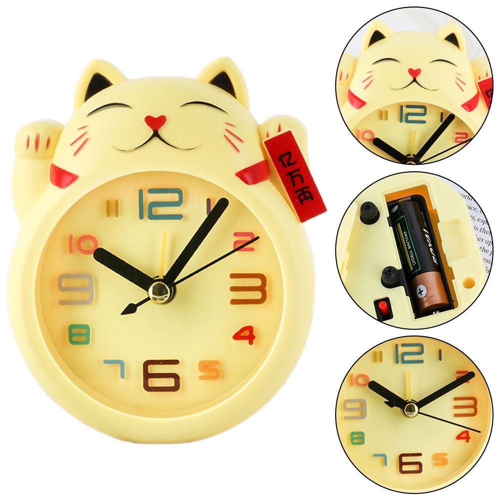 Đồng hồ báo thức để bàn hình mèo may mắn dùng pin J4C8