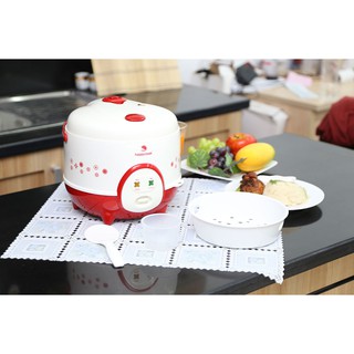 Nồi cơm điện Happycook (Hàn Quốc) 1.2 lít HC-120 Đỏ có xửng hấp, chống dính, nấu cơm ngon