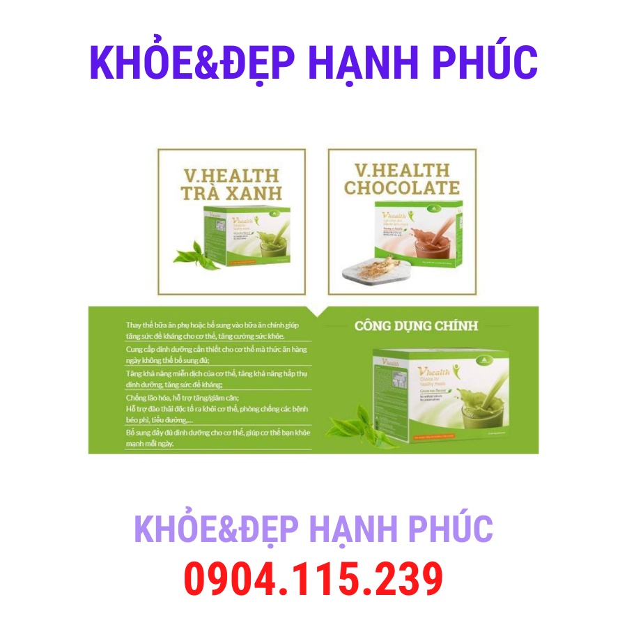 Bữa ăn dinh dưỡng vhealth vị trà xanh vinalink group – 20 gói/hộp – 25 gr/gói
