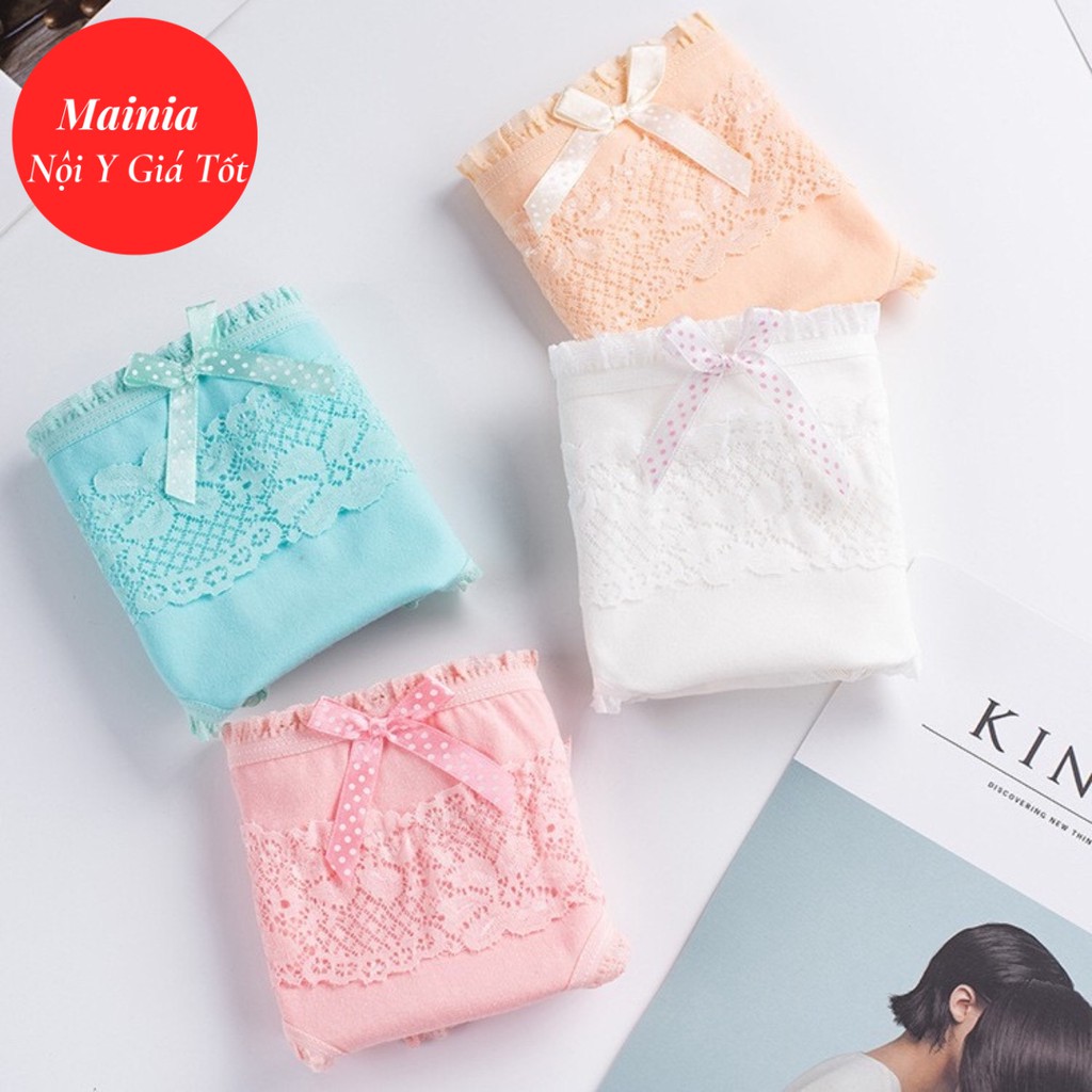 Quần Lót Nữ Cotton Đính Nơ Ren Hoa Quần Chíp Nữ Cotton Mềm Mại Thoáng Khí Rẻ Đẹp Mainia Shop