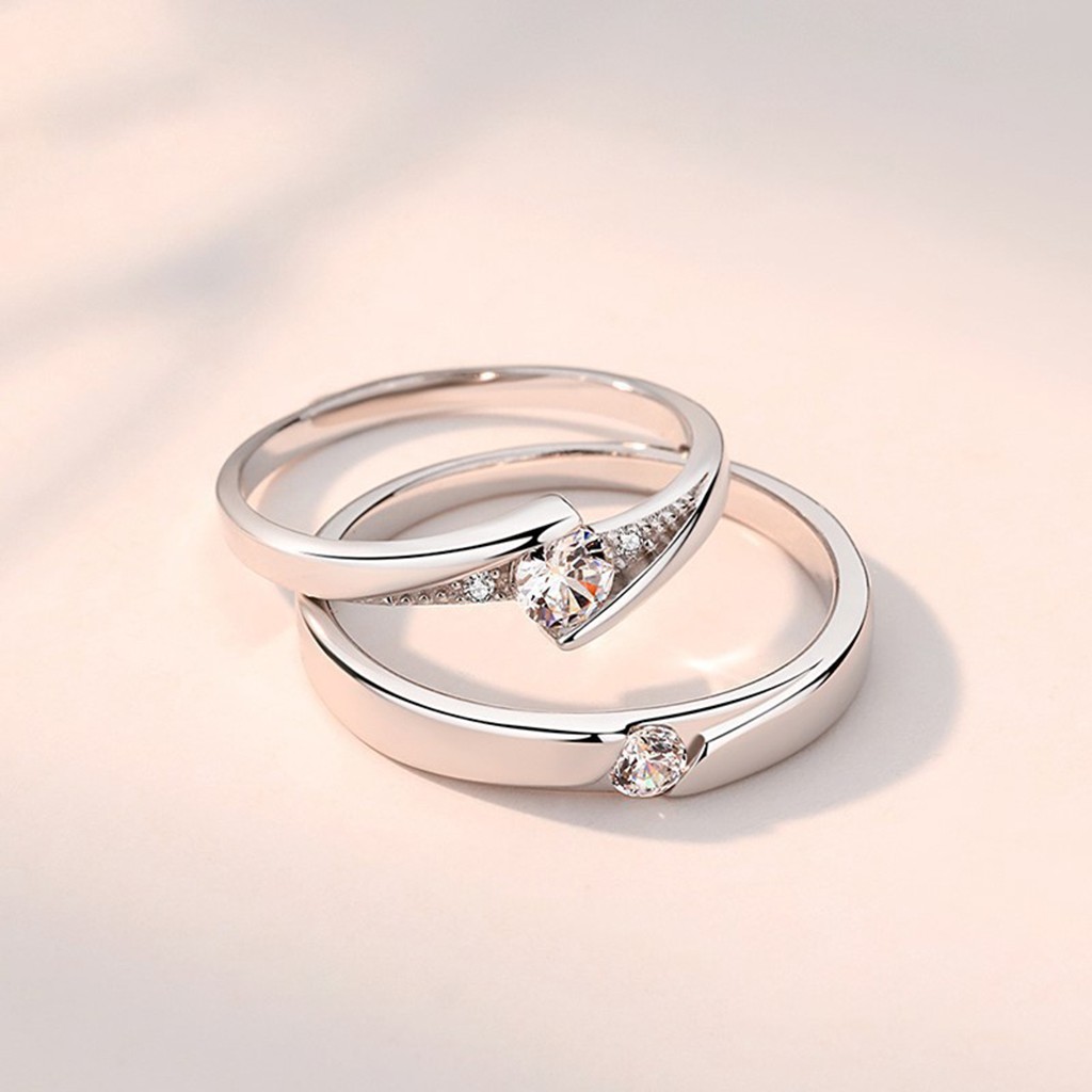 925 cặp nhẫn bạc nguyên chất với kim cương hai bên nhẫn có thể điều chỉnh đồ ...