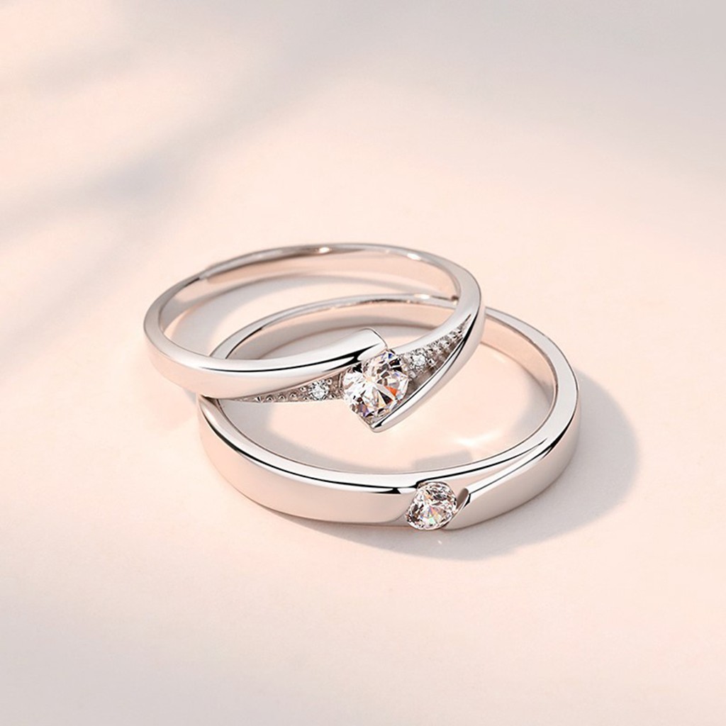 925 cặp nhẫn bạc nguyên chất với kim cương hai bên nhẫn có thể điều chỉnh đồ trang sức cưới