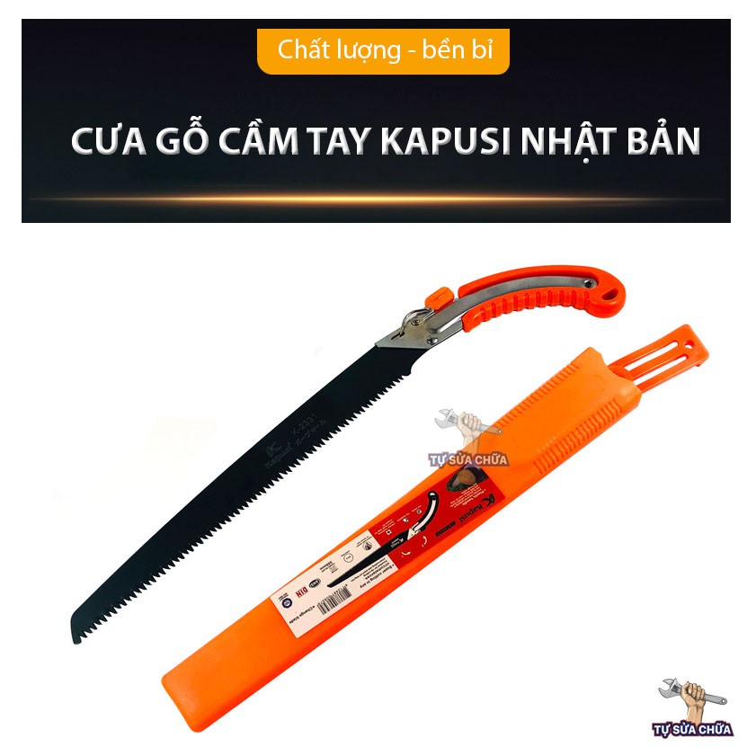 Cưa gỗ cầm tay, cưa cành lưỡi đen thép Nhật KAPUSI 350mm có bao đựng - Cưa cành cầm tay cao cấp Nhật Bản Kapusi K-2331