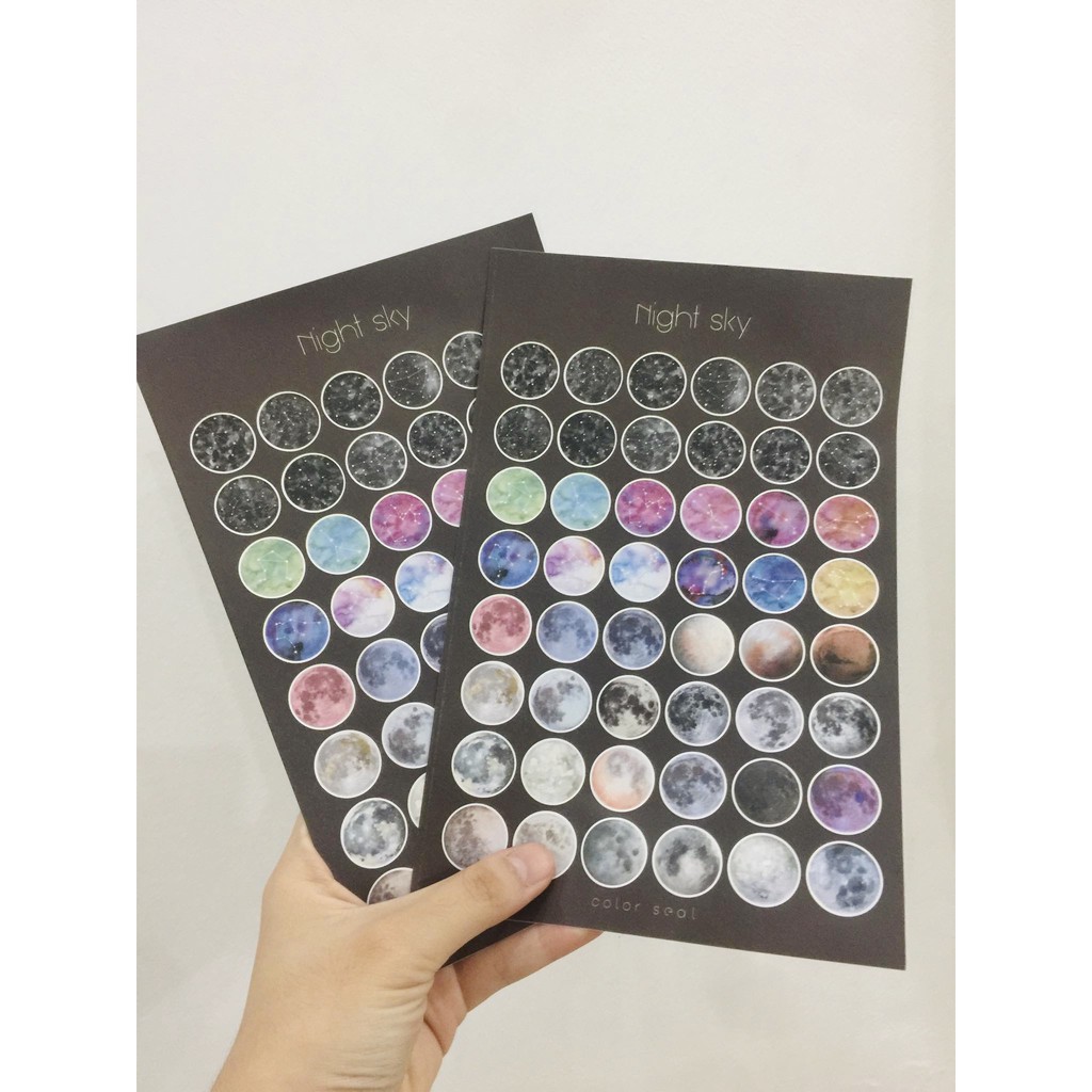 1 Tấm 48 Hình Dán Sticker Tròn Nhiều Màu - Hình Dán Tròn Trang Trí Sổ Toploader