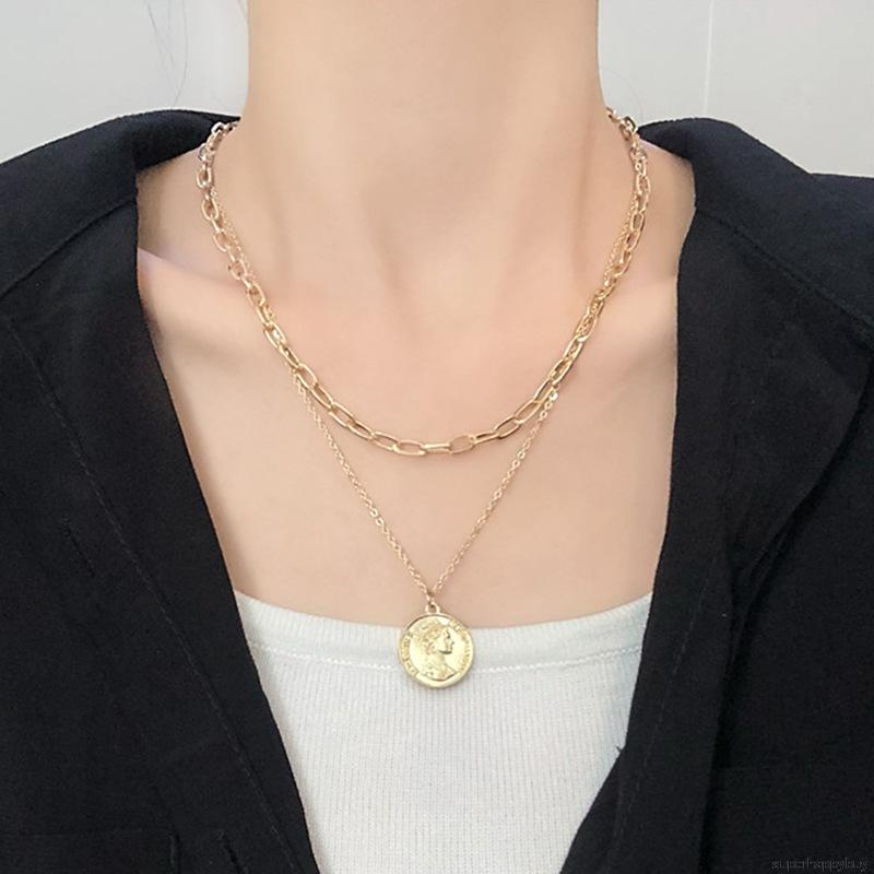 Dây Chuyền Nhiều Lớp Mặt Đồng Xu Cho Nữ